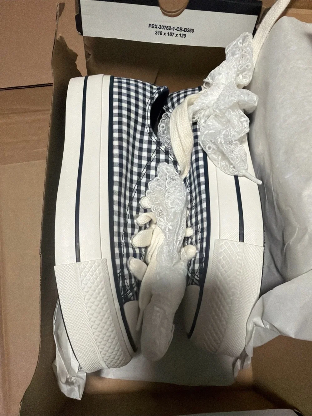 Converse Womens Chuck Taylor All Star Lift Obsidian Gingham Sz 7 Sneaker - Picture 4 of 6
